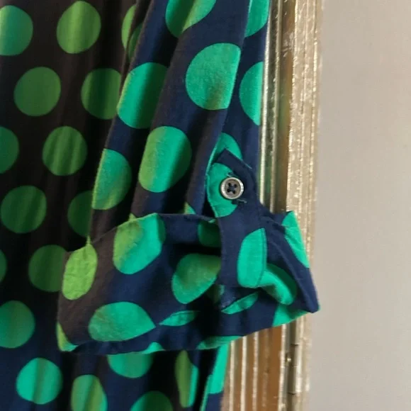 Blue Green Polka dot Banana Republic drop waist dress 3/4 sleeves Spring Casual - Picture 8 of 11